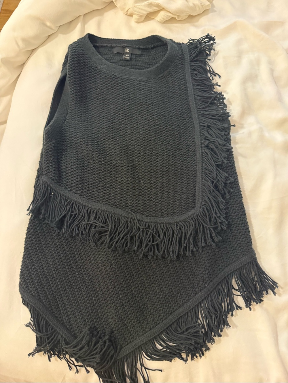 Banana Republic Black Fringed Knit Poncho Vest